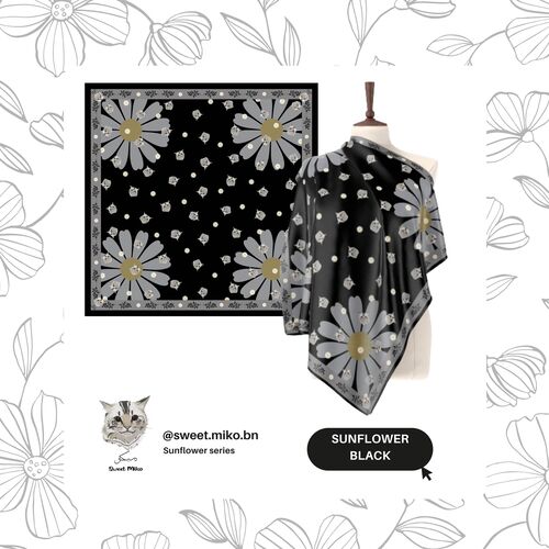 Black Sunflower Sweet Miko Tudung