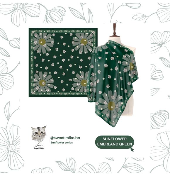 Emerald Green Sunflower Sweet Miko Tudung